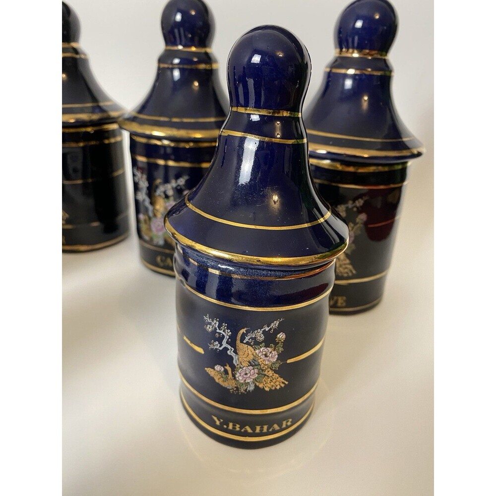 Sir Seramik Set 7 Spice Jars Cobalt Gold, Turkey Art Deco Colorful Canisters - Picture 6 of 15